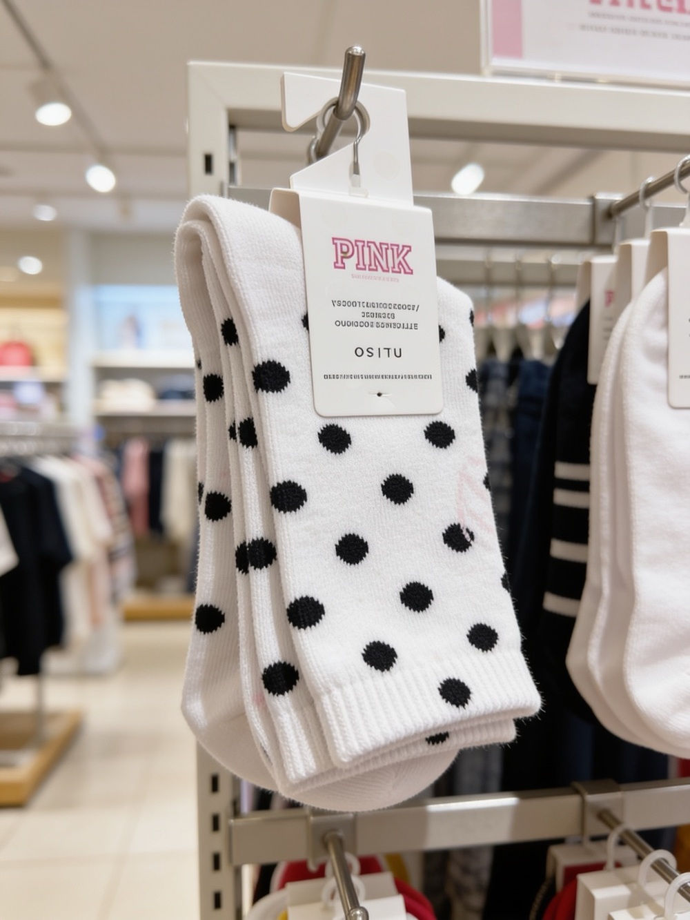 Victoria's Secret PINK White Crew Socks with Black Polka Dots